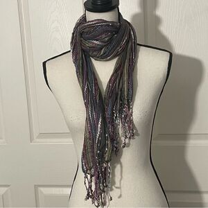 Multi-Color Scarf, Cotton, Rayon, Model & Metallic Blend with Tassels